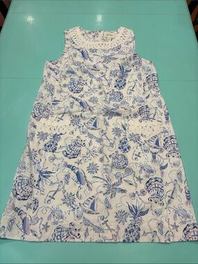 Lilly Pulitzer Annabelle White & Light Blue Crochet-Trim Shift Dress